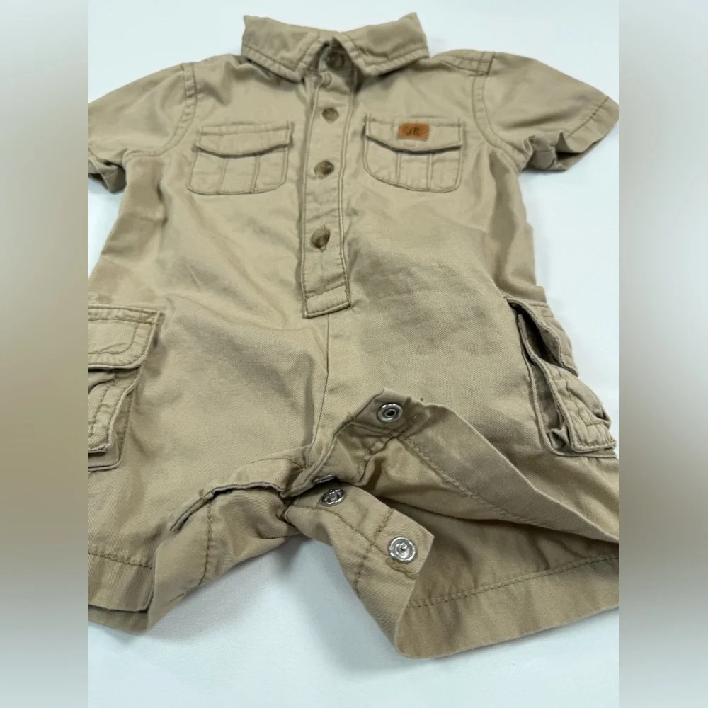 GYMBOREE Baby Boys'‎ Khaki Jungle Safari Cargo 100% Cotton Button Up Romper 0-3M